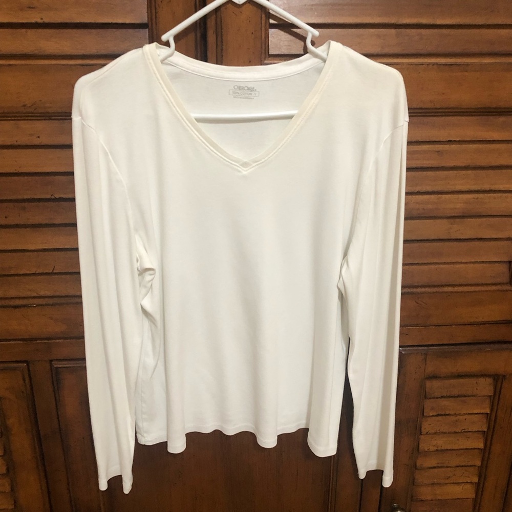2️⃣ Women’s Long Sleeved 🤍 White Tee Shirts - V-Neck and Crew Neck - Size L - Picture 6 of 10